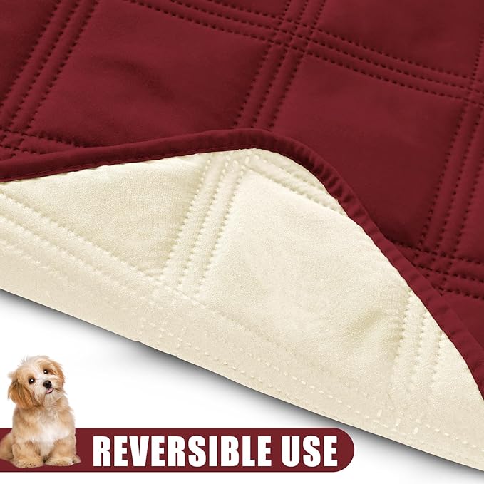 Smiry Waterproof Dog Bed Cover Blanket 68x82, Soft Reversible Pet Blanket, Washable Leakproof Cats Dogs Couch Cover for Sofa, Couch, Furniture, Lattice, Wine Red/Beige