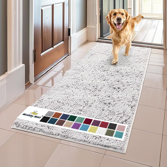 Muddy Mat® | Super Absorbent Door Mat Indoor, Microfiber Quick Dry Chenille Entryway Rug, Non-Slip Front Door Mat, Indoor Mats for Entryway, Machine Washable Pet Rug,-White Runner 59"X24"