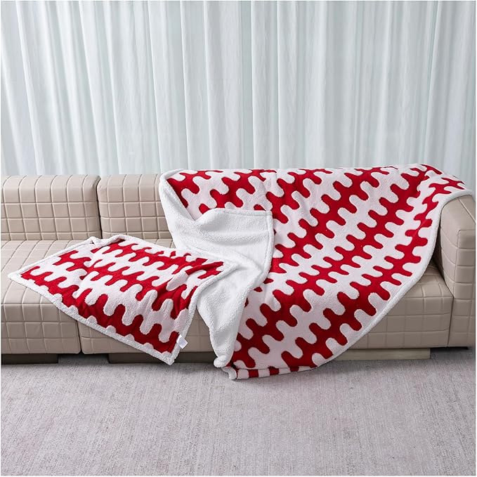 Waterproof Pet Blanket,Dog Bed Covers Couch Sofa Stylish Jacquard Pets Throw Blankets for Puppy Cats Washable Reversible Furniture Protection Covers (Red Wave,XL)