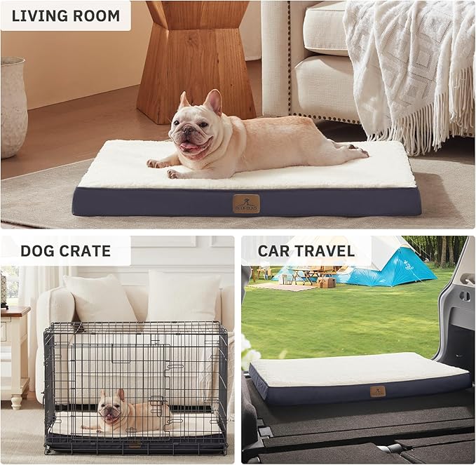 Bedfolks Orthopedic Dog Bed for Large Dogs - Egg Foam Dog Crate Bed with Removable Waterproof Cover, Pet Bed Mat Suitable for Dogs and Pets Up to 50 lbs (35 x 22 x 3 inches, Grey)