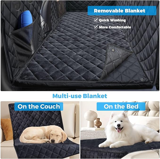URPOWER Dogs Back Seat Extender with Non-Slip Blanket - Hard Bottom Dog Car Seat Cover & Removable Dog Bed Mat, Waterproof Dogs Hammock for Car, SUV, Pet Backseat Protector Holds 550lbs