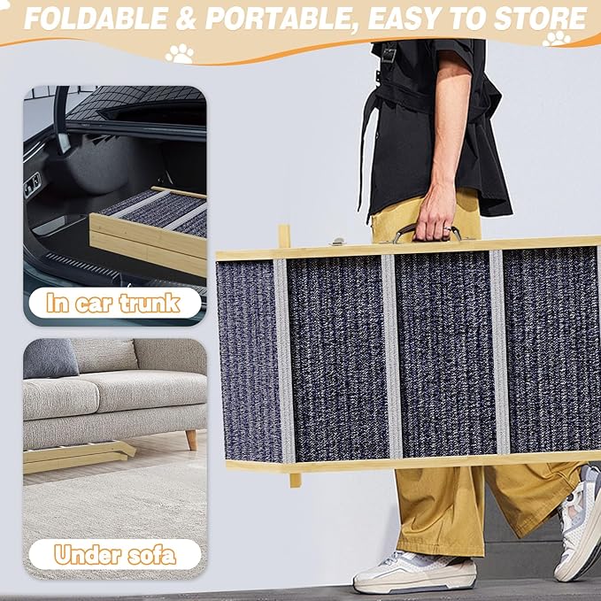 Dog Ramp for Bed, 64" Foldable for Large Small Dogs, Extra Width 18" for Dogs to Get on Bed Car, Portable Pet with Two Safety Side Rails and 6 Adjustable Heights from 24.6" to 30"