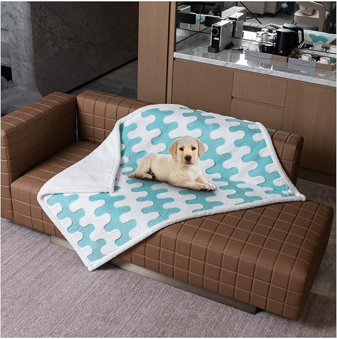 Waterproof Pet Blanket,Dog Bed Covers Couch Sofa Stylish Jacquard Pets Throw Blankets for Puppy Cats Washable Reversible Furniture Protection Covers (Blue Wave,L)