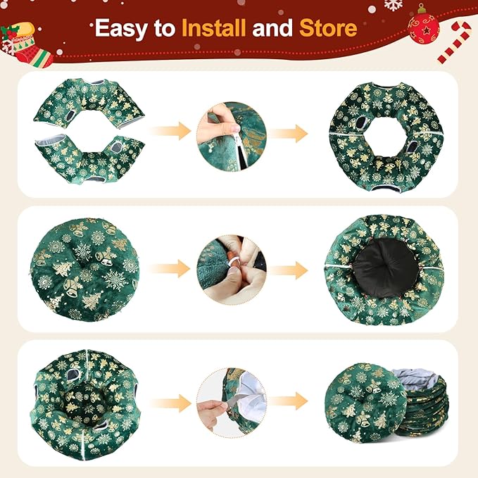 Cat Tunnel Bed for Indoor Cats, L Christmas Tree Skirts Washable Warm Soft Indoor Cat Donut Tunnel, Multifunctional Cat Interactive Playground Toys for Felines Pet Christmas Tree Decoration