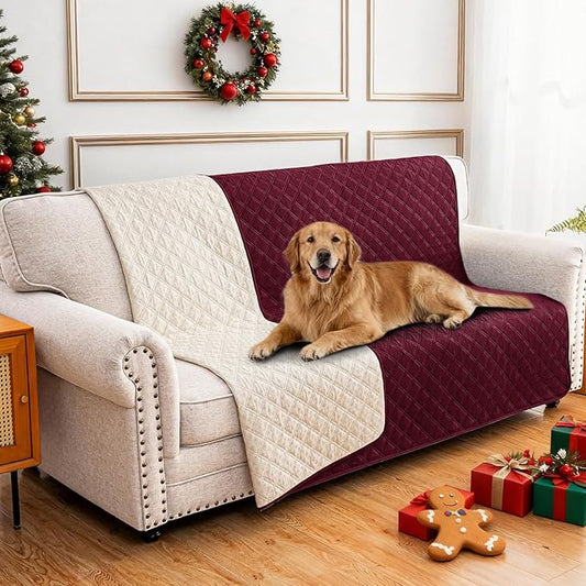 Waterproof Dog Bed Cover Pet Blanket, Soft Couch Cover for Dogs Washable, Non-Slip Dog Blanket Protect Furniture Couch Sofa Car for Puppy Large Dogs Cat Christmas (52x82 Inch, Burgundy)