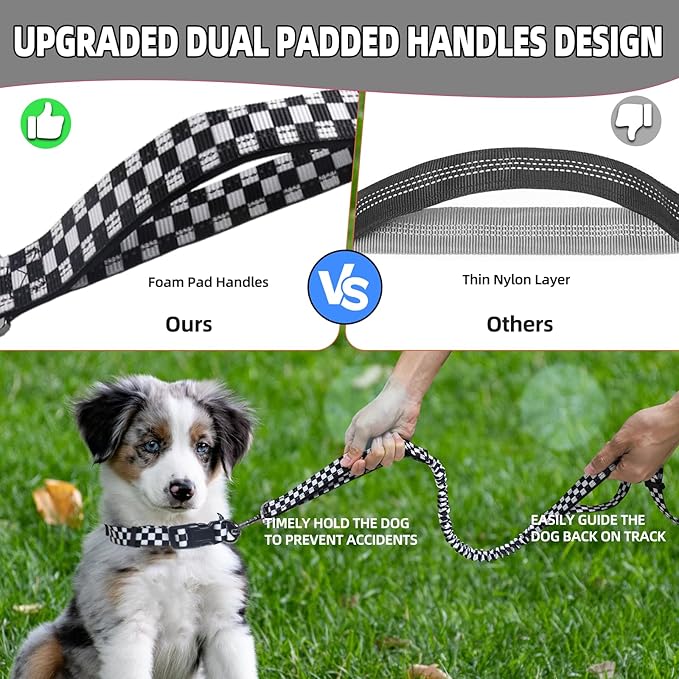 Roses&Poetry Hands Free Dog Leash with Zipper Pouch, 6-9ft Bungee Waist Leash for Medium Large Dogs Walking, Running Lead with Dual Padded Handles Car Safety Buckle for Training Jogging
