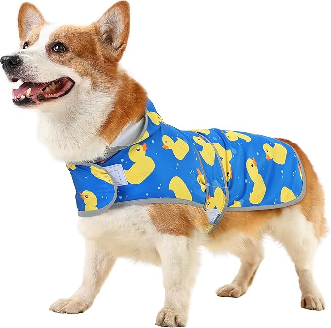 Dog Raincoats for Large Dogs Waterproof Hooded Rain Jacket with Reflective Strips Leash Hole & Poncho Adjustable Fit (ShinyDuck,L)