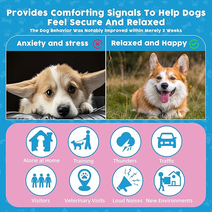 Calming Diffuser for Dog to Relieve Stress, Dog Calming Diffuser for Anxiety Relief , Dog Pheromones Calming Diffuser to Reduce Aggression Fighting , Help Train Dog to Pee (2 Refills and 1 Diffuser)