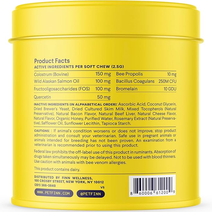 Finn Allergy & Itch for Dogs | Daily Support for Itchy Skin, Immune Health & Seasonal Allergies from Colostrum, Bee Propolis + Probiotics | 90 Soft Chews