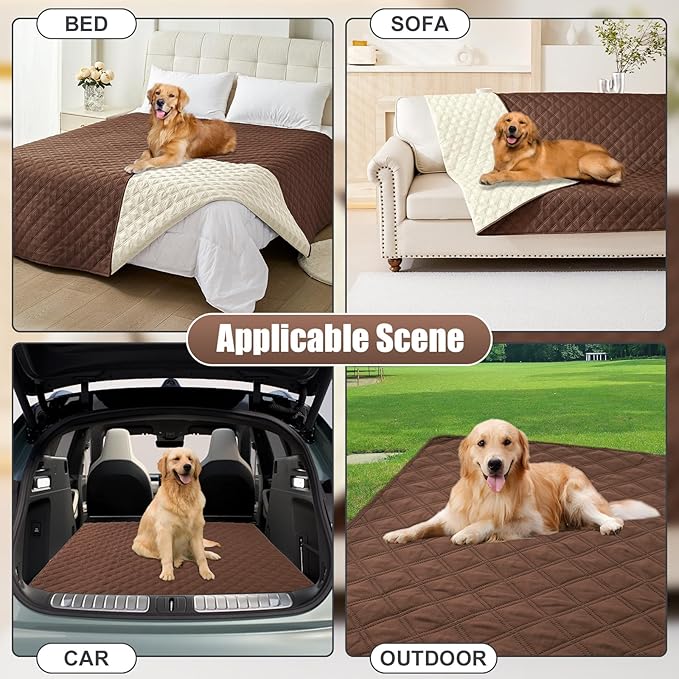 Smiry Waterproof Dog Bed Cover Pet Blanket, Soft Washable Dog Blanket for Furniture Bed Couch Sofa Reversible, Checkered (68"x82", Brown/Beige)