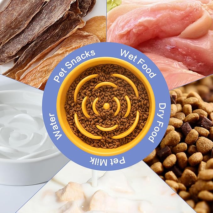 8.25'' Ceramic Slow Feeder Dog Bowls - Petal Shape Modern Dog Food Dish for Medium and Large Breeds, Puzzle Maze Bowl to Slow Down Eating, Anti-Gulping, Dishwasher & Microwave Safe, Yellow