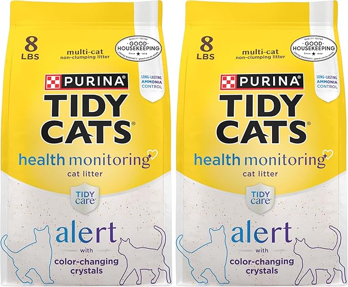 Purina Tidy Cats Tidy Care Alert Cat Health Monitoring Non Clumping Cat Litter with Silica Crystals - 8 lb. Bag (Pack of 2)