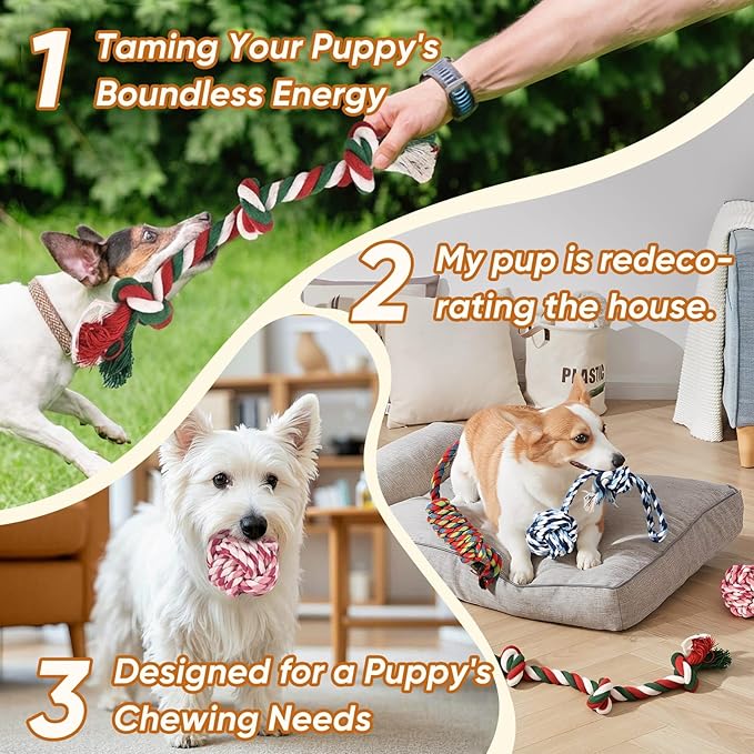 Dog Rope Toys 7 Pack - Puppy Teething Toys for Small Dogs - Durable Dog Chew Toys for Aggressive Chewers - Interactive Tug of War Toys for Boredom & Teeth Cleaning
