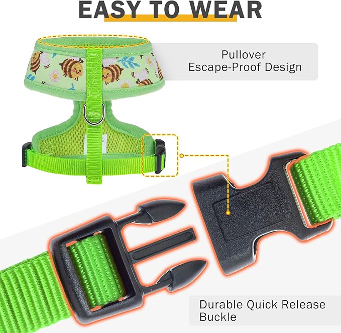 SCENEREAL Small Dog Harness and Leash Collar Set - No Pull Dog Harness for Small & Medium Sized Dogs - Soft Mesh Vest for Puppies, Chihuahua, Yorkie, Spring Summer Hiking Walking, Green Bee S