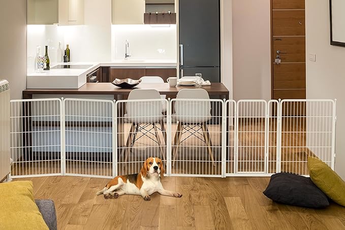 FXW Dog Gate Extra Wide Designed for Indoor Use, Adjustable Width Up to 165-inch Wide (40" H 6 Wire Panels for Medium and Large Dogs), White