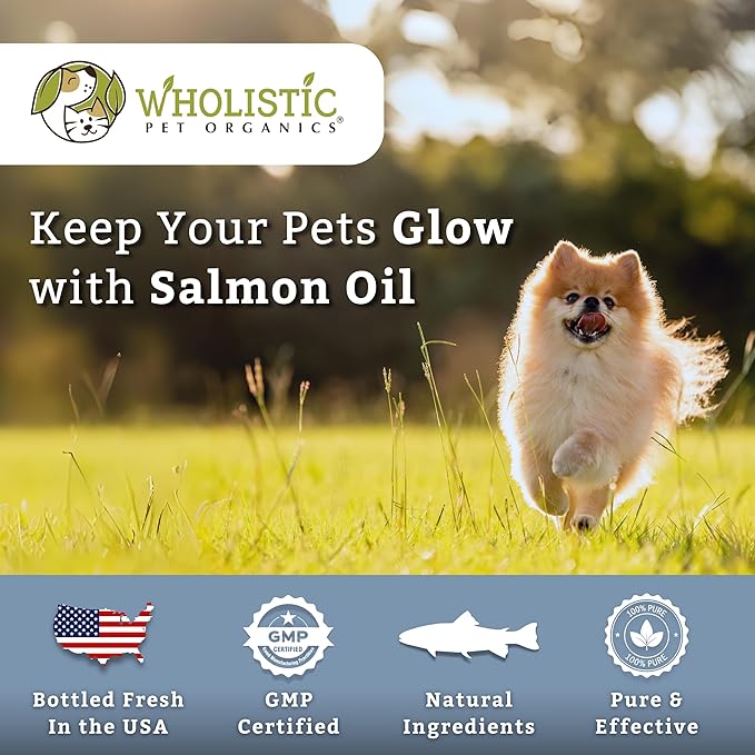 Wholistic Pet Organics Wild Alaskan Salmon Oil for Dogs - 100 Soft Gels - Rich Omega 3 Fish Oil with EPA & DHA for Skin, Coat, Joint, and Heart Health - Natural Dog Skin & Coat Care