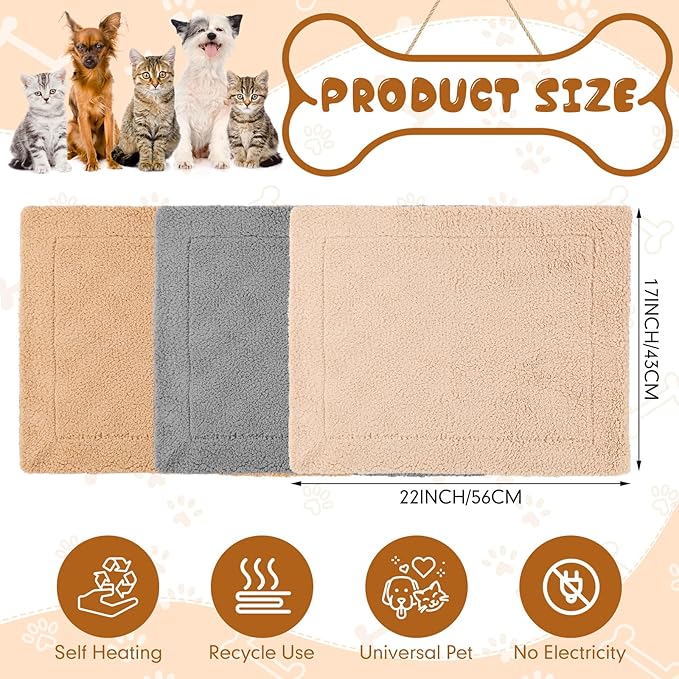 Novabright 3 Pack Self Warming Cat Bed 17x22 Inch Self Heating Dog Mat Reflects Body Heat Extra Warm Thermal Pet Pad Washable Cat Dog Bed for Outdoor Indoor Large Kittens Puppy(Black/Gray/Khaki)
