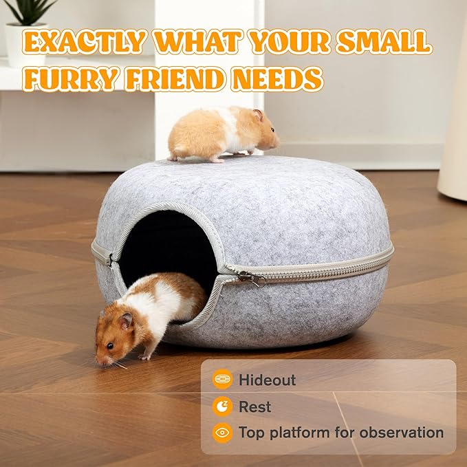 Guinea Pig Hideout, Double Function Guinea Pig Bed with 2 Soft Cushions, Small Animal Cage Accessories for Guinea Pigs, Hamsters, Hedgehogs, and Ferrets (Light Grey)