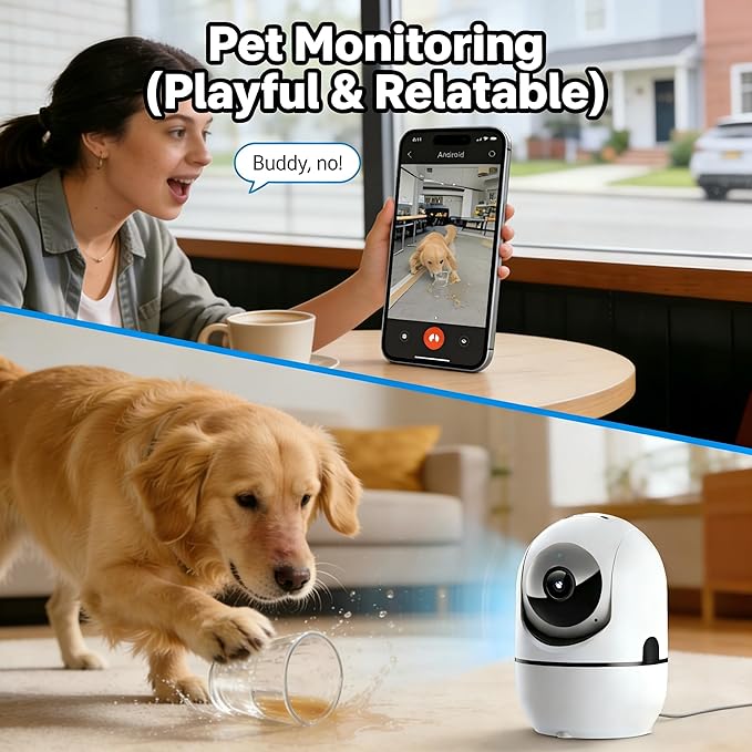 AI Indoor Security Camera, 2K Home Camera with Emergency Alerts, Motion Detection, Two-Way Audio, Night Vision – Perfect for Pets, Kids, Seniors & Living Alone