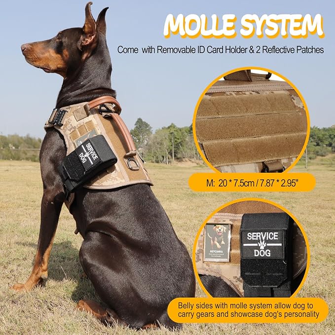 Tactical Dog Harness - HEYCAHVA Service Dog Vest Full Metal Buckles Dog Vest for Medium Large Dog Reflective No Pull Dog Harnesses with Leather Handle, Hook & Loop for Hiking Training (Desert Camo, M)