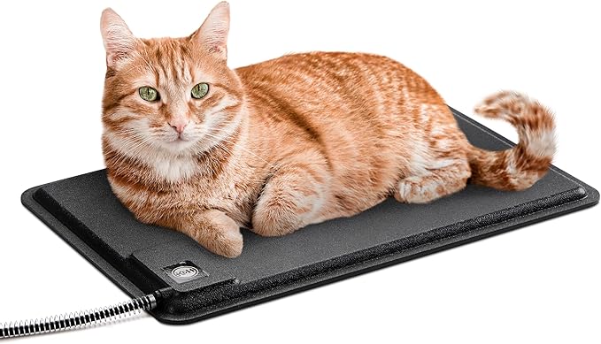 K&H Pet Products Heated Extreme Weather Outdoor Kitty Pad, Waterproof Heated Cat Mat, Pet Warmer for Outside Feral Cat Houses, Indoor Outdoor Warming Pet Mat - Small 12.5x18.5in Black 40W