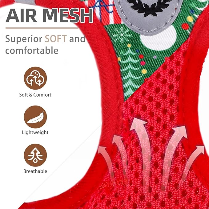 PUPTECK Adjustable Dog Harness Collar and Leash Set Step in No Pull Pet Harness for Small Medium Dogs Puppy and Cats Outdoor Walking Running, Christmas, XS