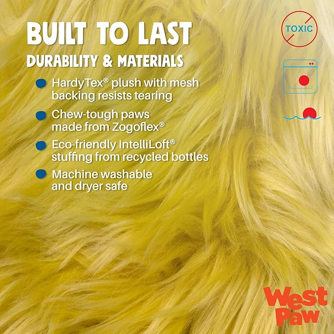 WEST PAW Rowdies Astrid Durable Plush Dog Toy with Reinforced Seams and Chew Resistant Design for Tough Play Safe Indoor or Outdoor Fun for Dogs Who Deserve The Best - Citrus