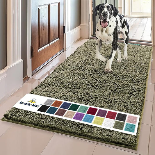 Muddy Mat® | Super Absorbent Door Mat Indoor, Microfiber Quick Dry Chenille Entryway Rug, Non-Slip Front Door Mat, Indoor Mats for Entryway, Machine Washable Pet Rug, Army Green 36"x60"