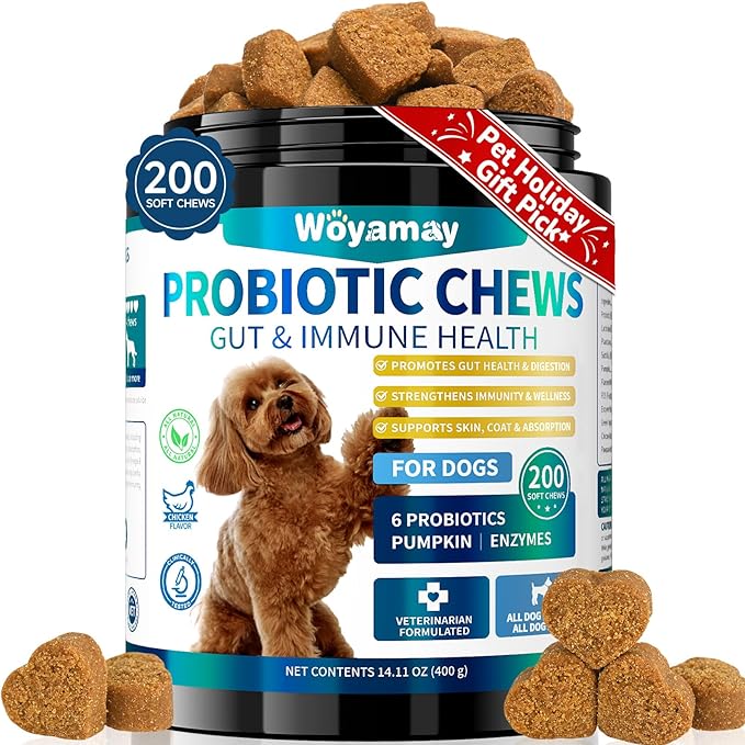 Dog Probiotic for Dogs, 200 Soft Treats Dog Probiotics for Digestive Health & Immune System, Probiotic Chews for Dogs, Support Gut Health|Itchy Skin|Diarrhea|Gas Relief Treatment