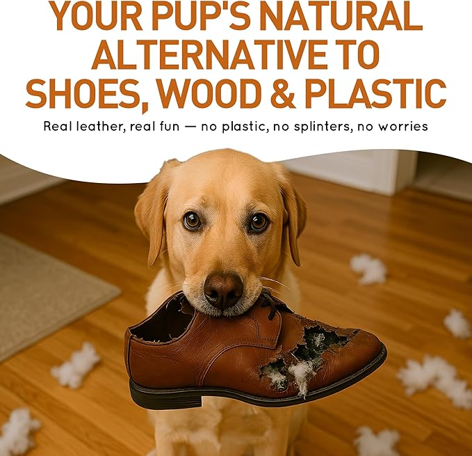 Wildfang® Leather Dog Toy, Small - Leather Bone for Teething Dog, Dental Toys for Puppies, Puppy Chew Bones for Light or Medium Chewers (for Dogs Under 22 lbs), Pack of 3