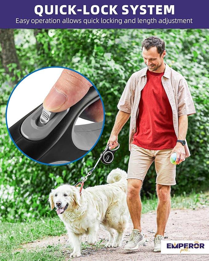 Emperor Pets 26 ft Retractable Dog Leash - Heavy Duty Retractable Pet Leash with Anti-Slip Grip - Reflective Dog Leash Tape for Medium to Large Dogs up to 100 lbs -GY26