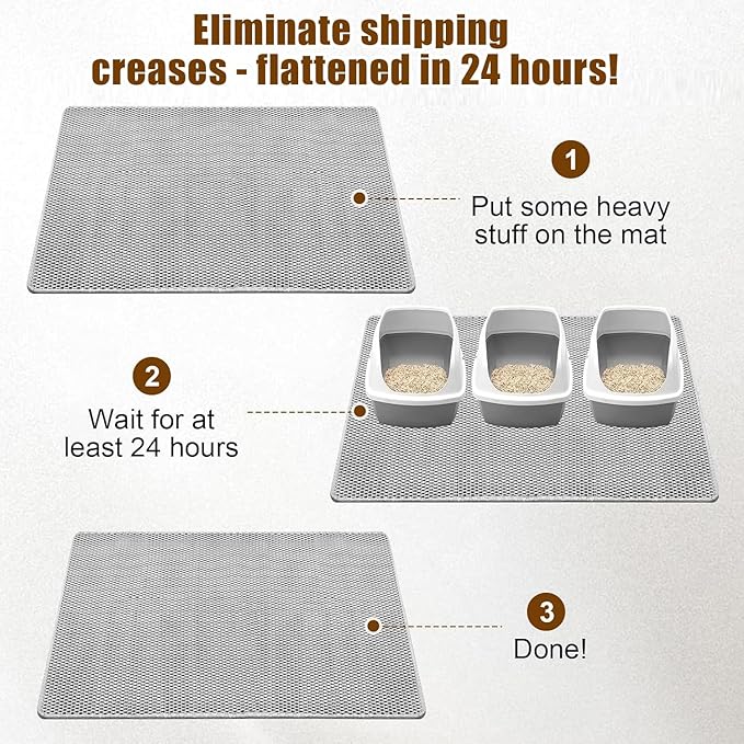 Cat Litter Mat,45"x32"Large Cat Litter Mat Litter Trapping Mat,Honeycomb Double Layer Kitty Litter mat,Soft EVA Material,Durable,Urine & Waterproof,Easy Clean,Washable(Light grey)