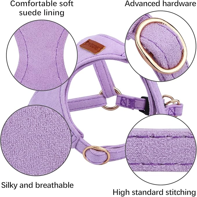 CHEDE No Pull Puppy Harness and Multifunction Dog Leash Set- 8 Colors Soft Adjustable No Choke Escape Proof Cute,Lightweight Pet Vest Harness for Small and Medium Dog (M, Purple)