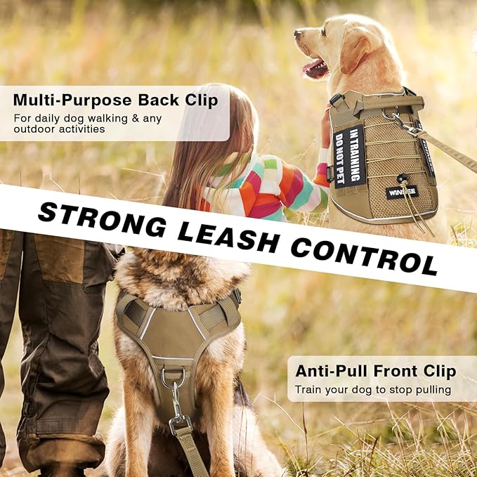 WINSEE Service Dog in Training Mesh Harness with 10 Pet Patches, Soft Air Mesh Breathable Tactical Dog Molle Vest, Reflective Military Pet Vest for Walking Hiking for Medium Dogs