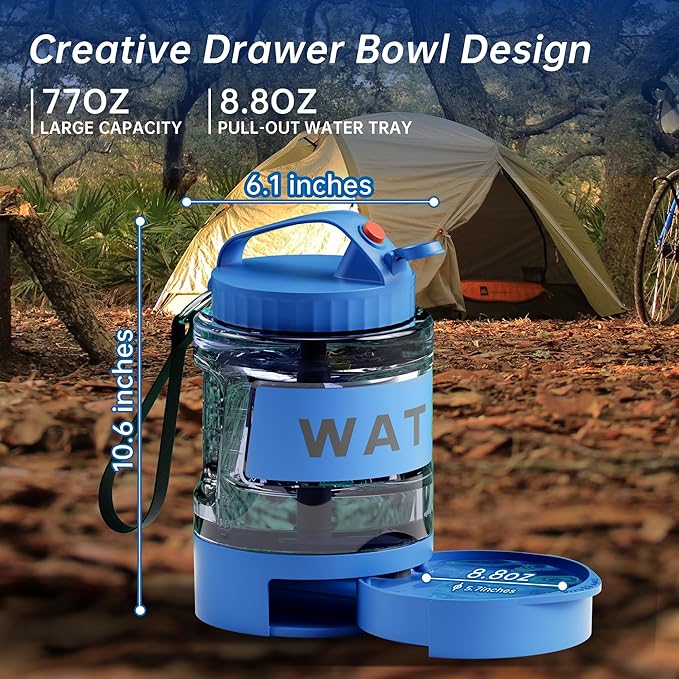 Portable Dog Water Bottle, 77oz Large Travel Water Bowl Dispenser for Dogs Camping Beach Walking Essentials, Blue