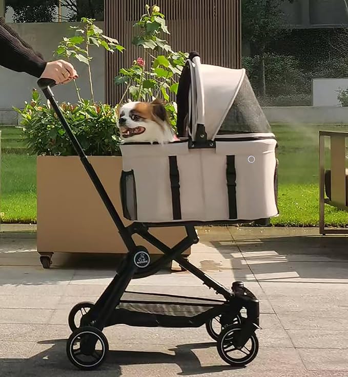 ROODO 2026 Upgraded Version 3 in 1 Dog Cat Stroller With Detachable Carrier&Car Seat Lightweight Folding Portable All Terrain Pet Travel System Puppy Kitty Doggie Bunny Stroller for 30lbs(Light Khaki)