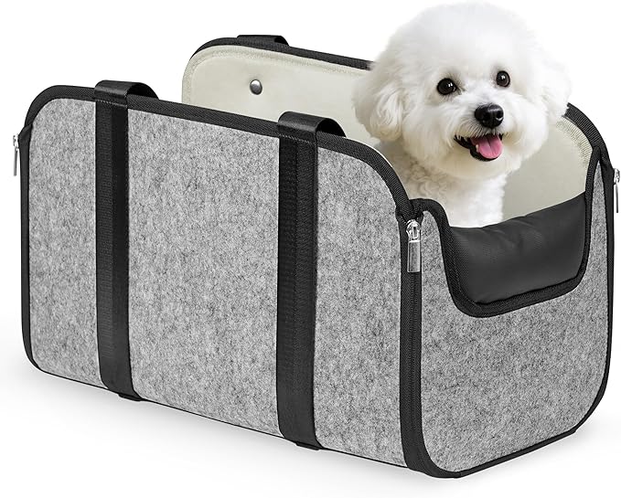 YUDODO Large Dog Car Seat for Center Console (Width＞9in) Fits 0-18lbs, Anti-Slip Puppy Cat Travel Portable Booster Seat, Portable Pet Car Bed Carseat Dual Front & Rear Pillow Gray