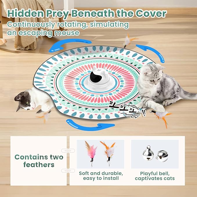 3 in 1 Automatic Interactive Cat Toy, Cat Laser Pointer Toy with Random Trajectory, Hide and Seek Moving Feather, Rechargeable Electronic Teaser Wand for Bored Indoor Cats