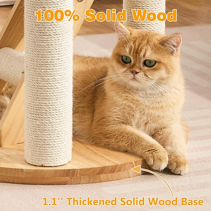 Cat Tree Modern Cat Tower for Large Cat with Scratching Post for Indoor, Solid Wood Multifunctional Cat Tower with Condo, Bed, Ladder, Space Capsule, Dangling Ball