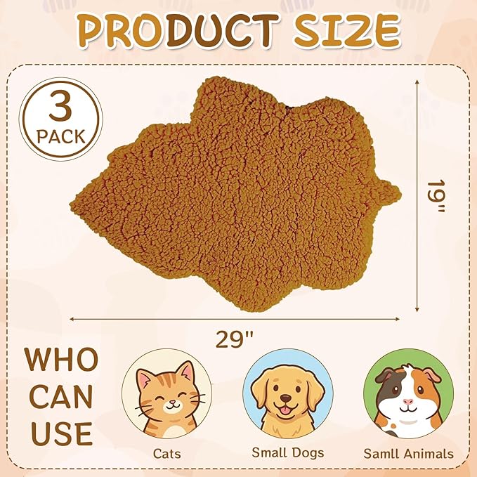 3 Pack Self Warming Cat Dog Bed Leaf Shape Self Heating Pet Mat Non Electric Washable Thermal Sleeping Pad Plush Heated Pet Mat for Crate Floor Indoor Outdoor(Orange,Large-19 x29)