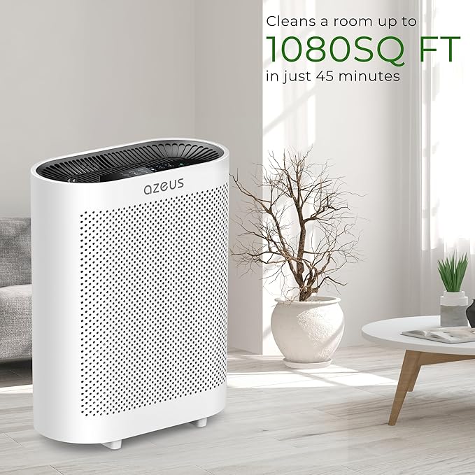 Azeus True HEPA Air Purifier GL-FS32 | 4-Stage Filtration System, Ultra-Quiet Operation, and Air Quality Sensor | Ideal for Large Rooms, Bedrooms, and Offices (Grey)