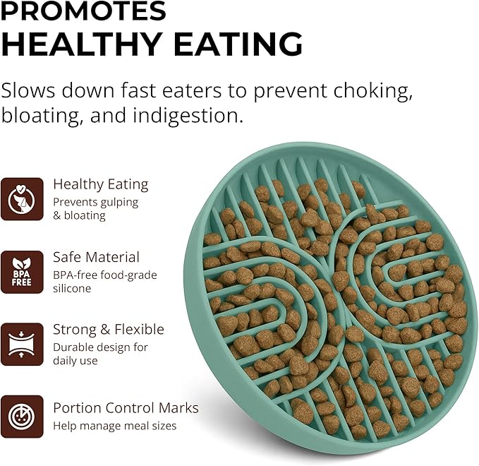 Slow Feeder Dog Bowls, Dishwasher Safe, Non-Slip Base, BPA-Free Slow Eating Dog Bowl (Sage, 1-Pack)