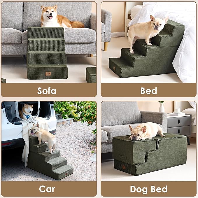 EHEYCIGA Dog Stairs for High Bed 22.5" H, 5-Step Dog Steps for Bed, Pet Steps for Small Dogs and Cats, Non-Slip Balanced Pet Ramp Indoor, Military Green