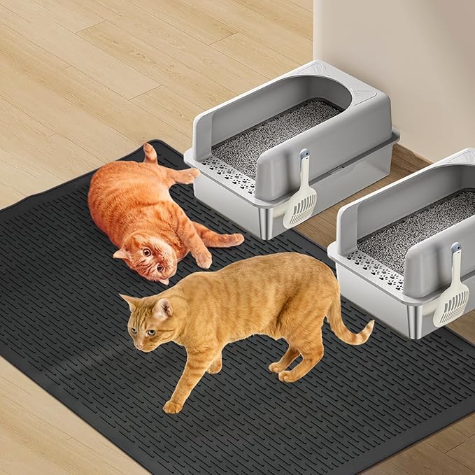 Cat Litter Mat,39x27in Waterproof Litter Mat,Large Rubber Litter Box Mats Easy to Clean,Washable Soft Cat Litter Mats Litter Trapping Mat,Indoor Floor XL Kitty Litter Mats-Black