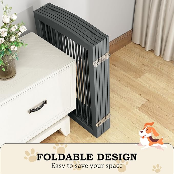 Freestanding Pet Gate with Door, Tall Dog Gate for House, Extra Wide, Pet Puppy Safety Fence, Support Feet Included, 120 Inch Wide, 6 Panels 32" Tall, Gray