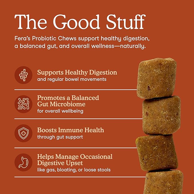 Fera Pets Probiotics for Dogs with Prebiotics and Postbiotics - Full Spectrum Gut Health Support - Promotes a Balanced Gut Microbiome - Boosts Immune Health - 30 Soft Chews
