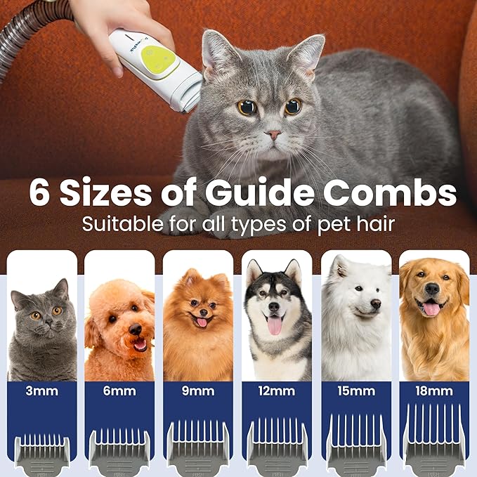PAWSPIK Professional Dog Grooming Vacuum Kit, Dogs & Cats, Direct Handheld Control, 7 Grooming Tools, Deshedding and Dematting for Grooming, Large 2.2L Dust Bin, UL, HEPA Filter