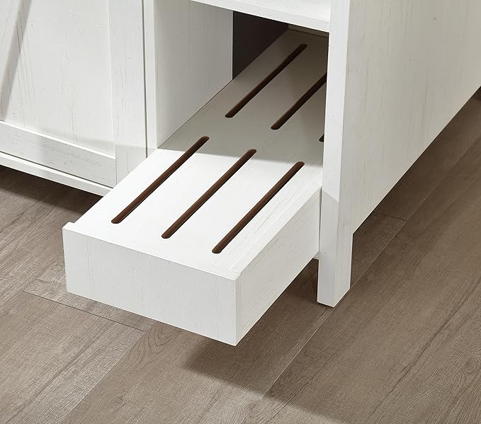 Large Cat Litter Enclosure with Litter Collector, Enclosure for self-Cleaning Litter Boxes,Adjustable Shelf for Dog Proof,Charging Station,Locks Added for cat,Cat House,Antique White