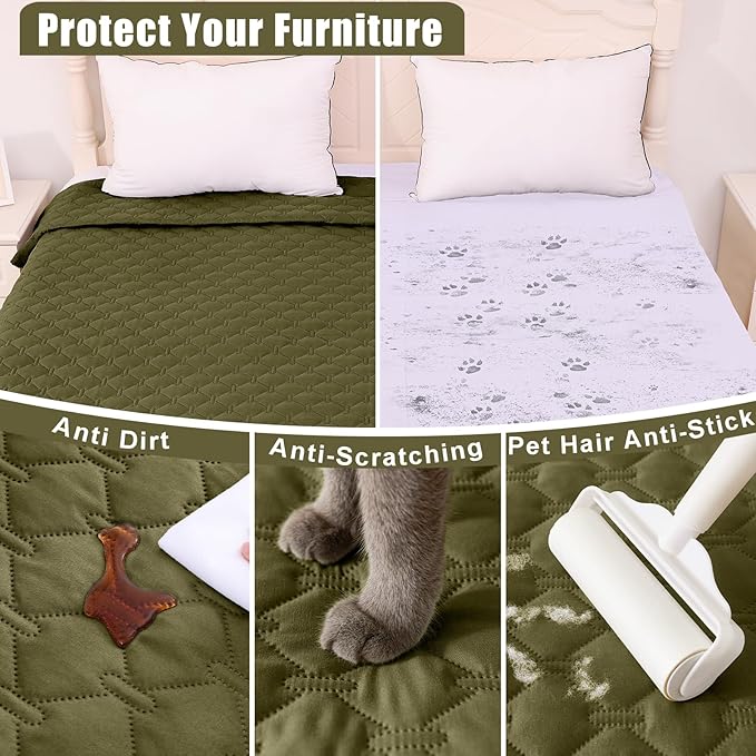 Smiry Waterproof Dog Bed Cover Blanket, Soft Reversible Pet Blanket, Washable Leakproof Cats Dogs Couch Cover for Sofa, Couch, Furniture, Plaid (82x82 Inch, Green/Navy)