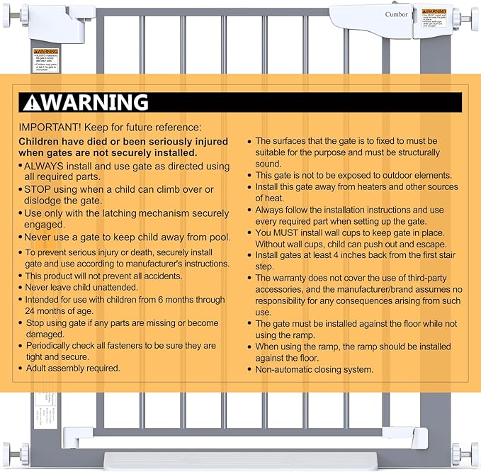 Cumbor 29.7-46" Baby Gate for Stairs, Gifts for Mom-Auto Close Dog Gate for The House, Easy Install Pressure Mounted Pet Gates for Doorways, Easy Walk Thru Wide Safety Gate for Dog, Gray